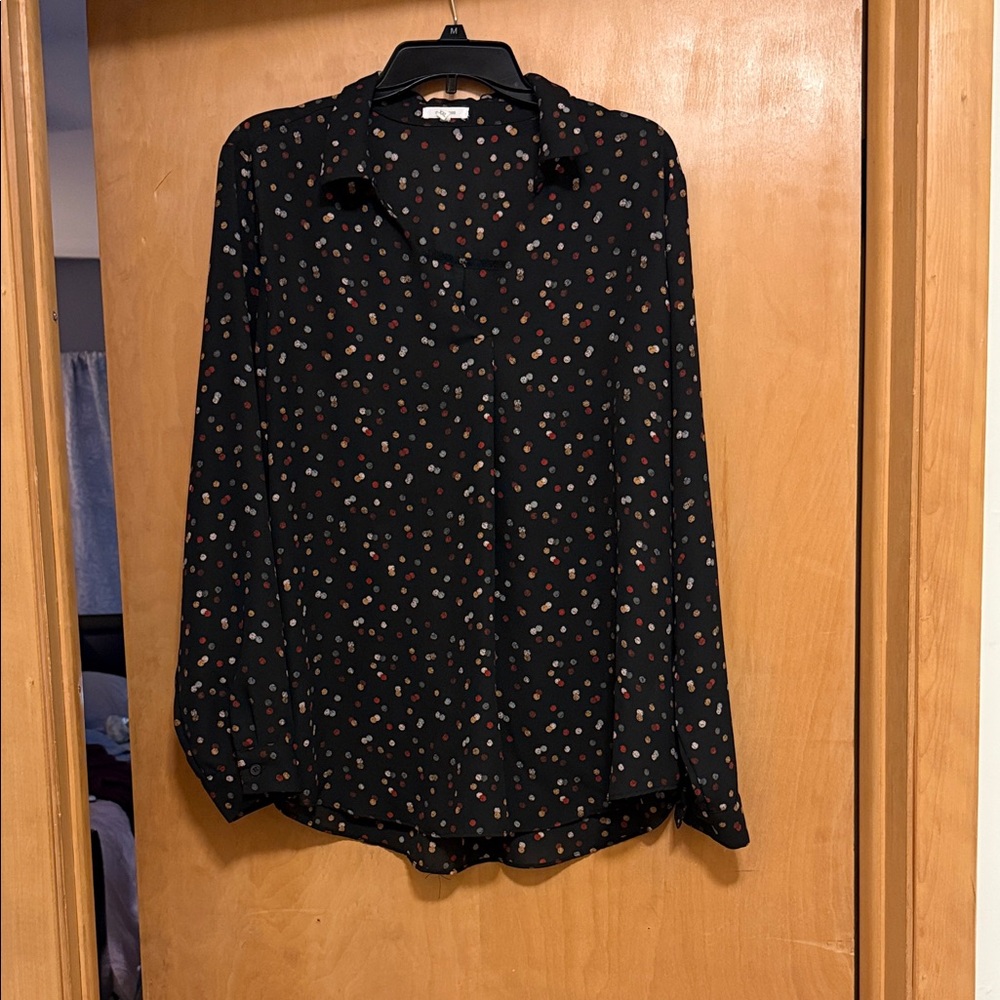 Maurices Black Blouse with Multicolor Dots